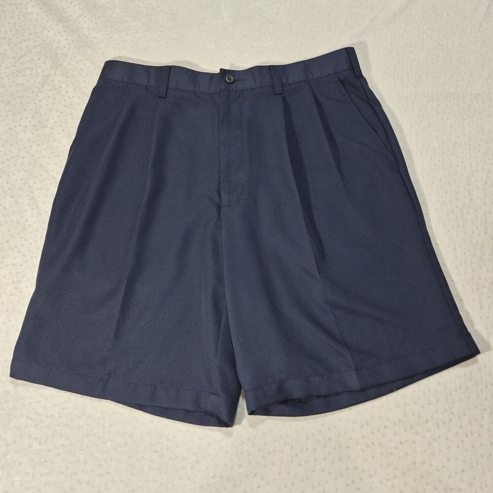 Perry Ellis America Men's Size 34 Pleaded Blue Dress Shorts 100% Polyester